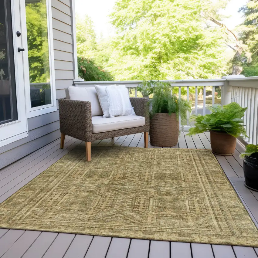 Khaki And Beige Geometric Washable Indoor Outdoor Area Rug Photo 9