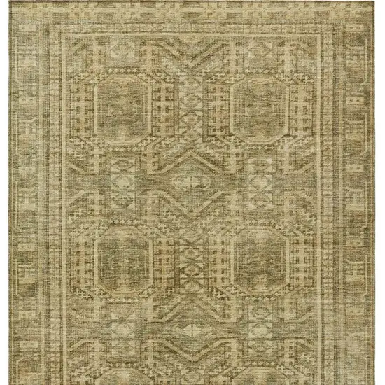 Khaki And Beige Geometric Washable Indoor Outdoor Area Rug Photo 4