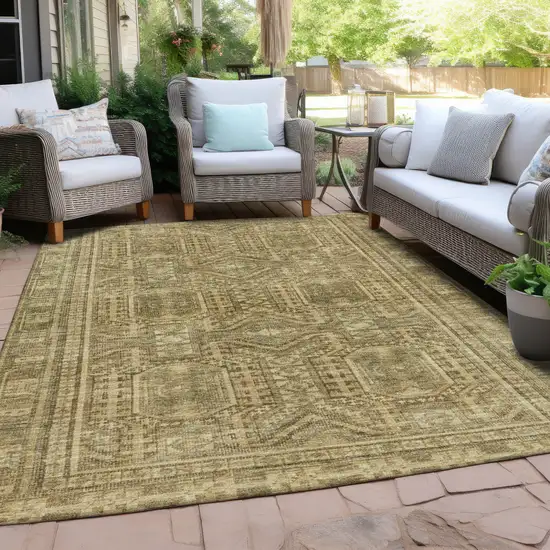 Khaki And Beige Geometric Washable Indoor Outdoor Area Rug Photo 6