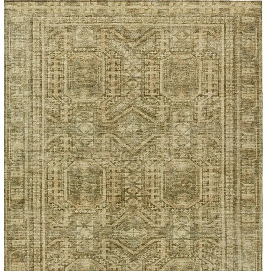 Khaki And Beige Geometric Washable Indoor Outdoor Area Rug Photo 4