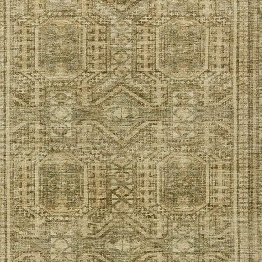 Khaki And Beige Geometric Washable Indoor Outdoor Area Rug Photo 3
