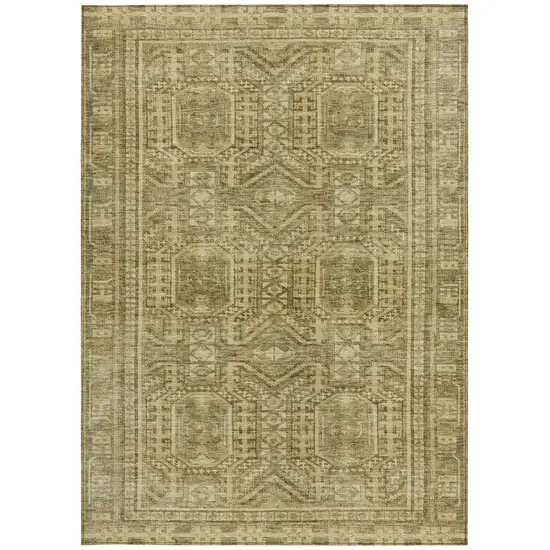 Khaki And Beige Geometric Washable Indoor Outdoor Area Rug Photo 3