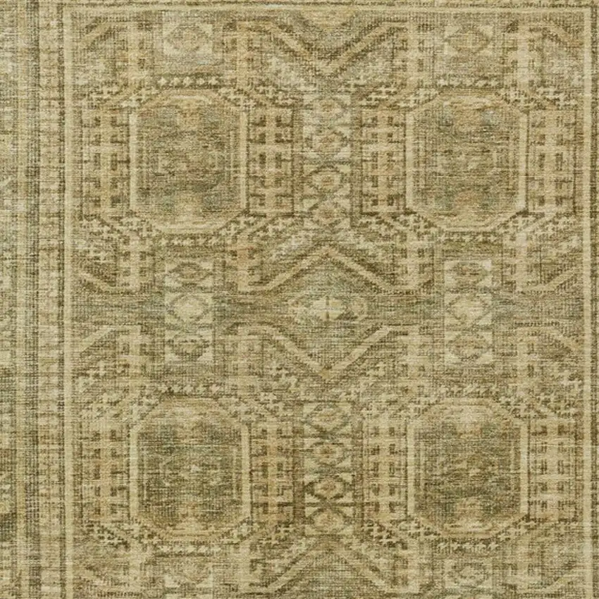 Khaki And Beige Geometric Washable Indoor Outdoor Area Rug Photo 4