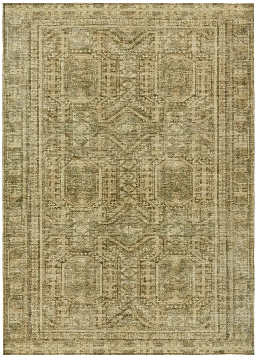 Khaki And Beige Geometric Washable Indoor Outdoor Area Rug Photo 1