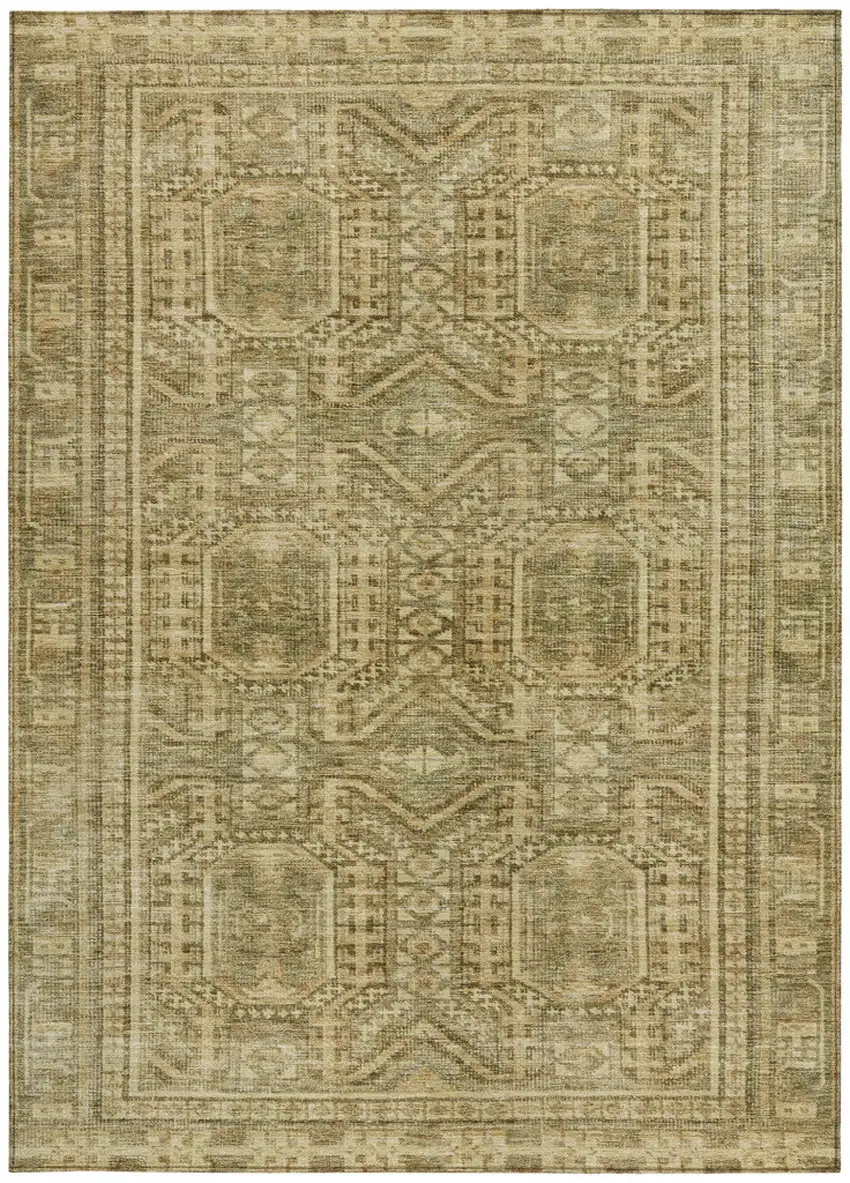 Khaki And Beige Geometric Washable Indoor Outdoor Area Rug Photo 3