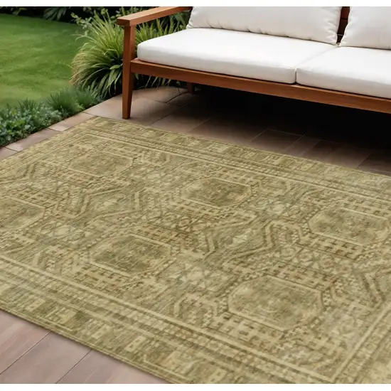Khaki And Beige Geometric Washable Indoor Outdoor Area Rug Photo 2