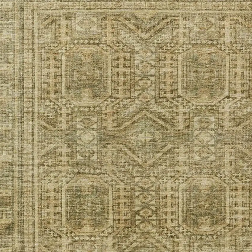 Khaki And Beige Geometric Washable Indoor Outdoor Area Rug Photo 4