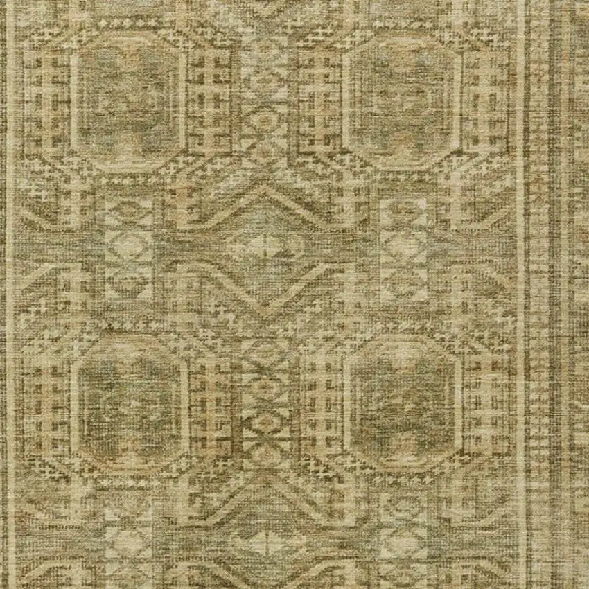 Khaki And Beige Geometric Washable Indoor Outdoor Area Rug Photo 4