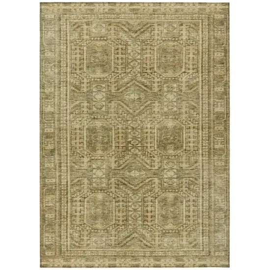 Khaki And Beige Geometric Washable Indoor Outdoor Area Rug Photo 1