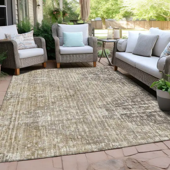Khaki And Beige Geometric Washable Indoor Outdoor Area Rug Photo 4
