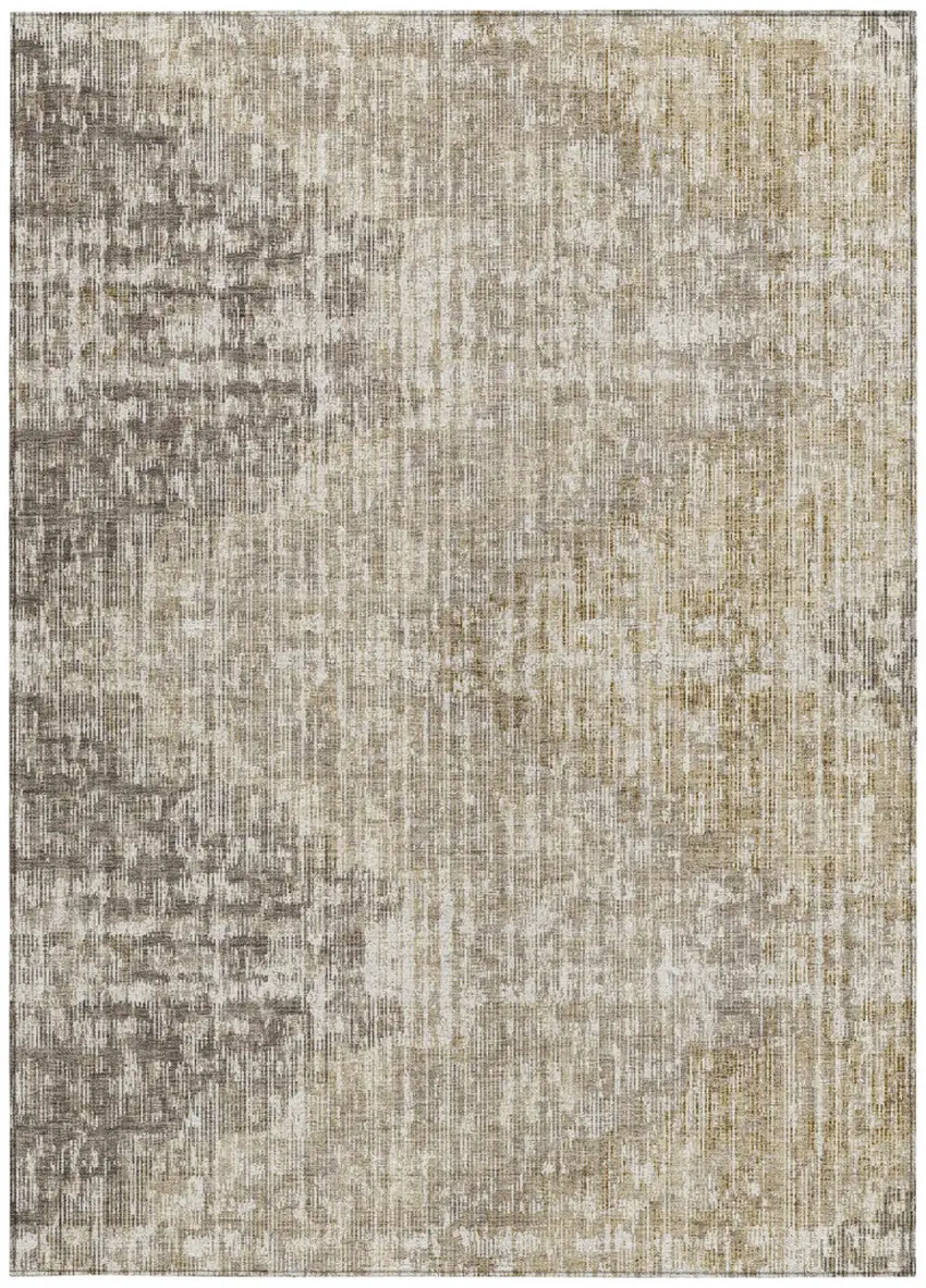 Khaki And Beige Geometric Washable Indoor Outdoor Area Rug Photo 3