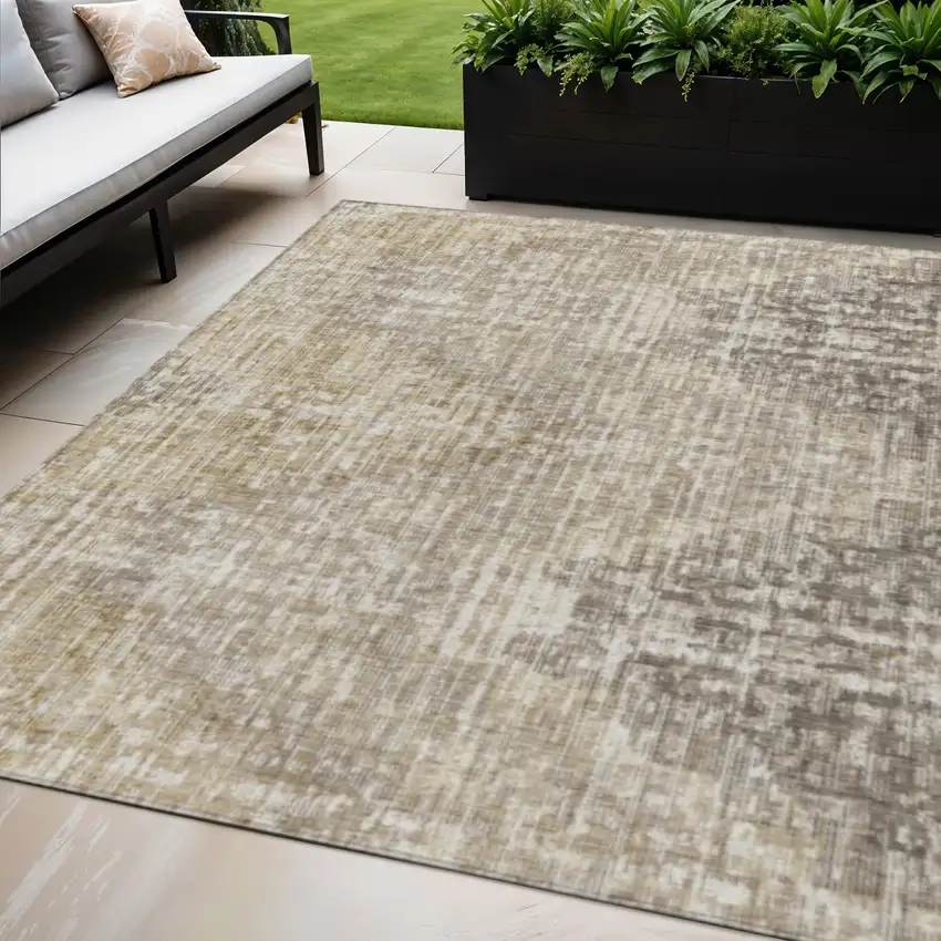 Khaki And Beige Geometric Washable Indoor Outdoor Area Rug Photo 2