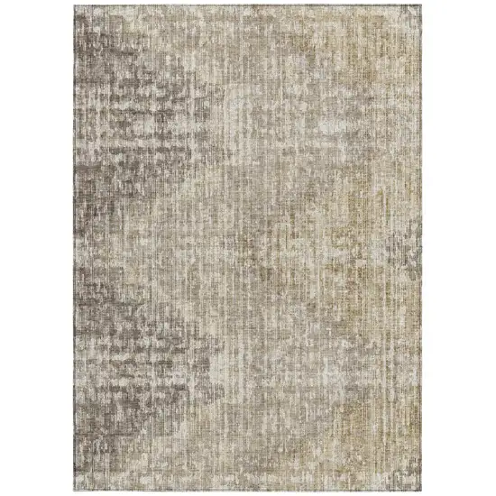 Khaki And Beige Geometric Washable Indoor Outdoor Area Rug Photo 1