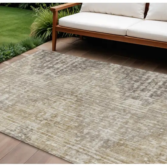 Khaki And Beige Geometric Washable Indoor Outdoor Area Rug Photo 2