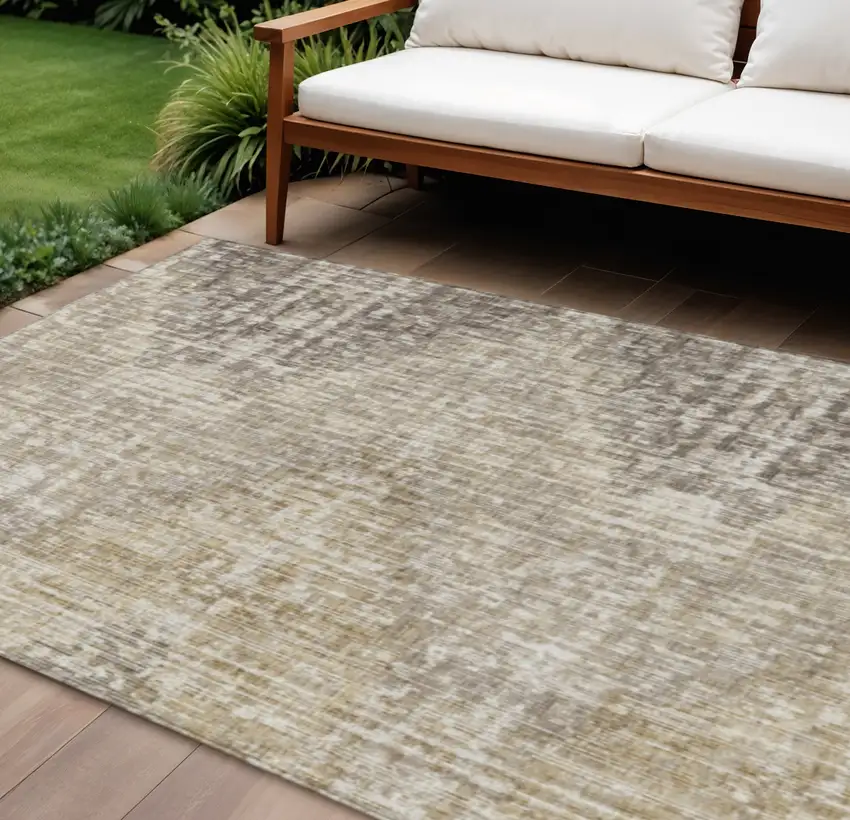 Khaki And Beige Geometric Washable Indoor Outdoor Area Rug Photo 2