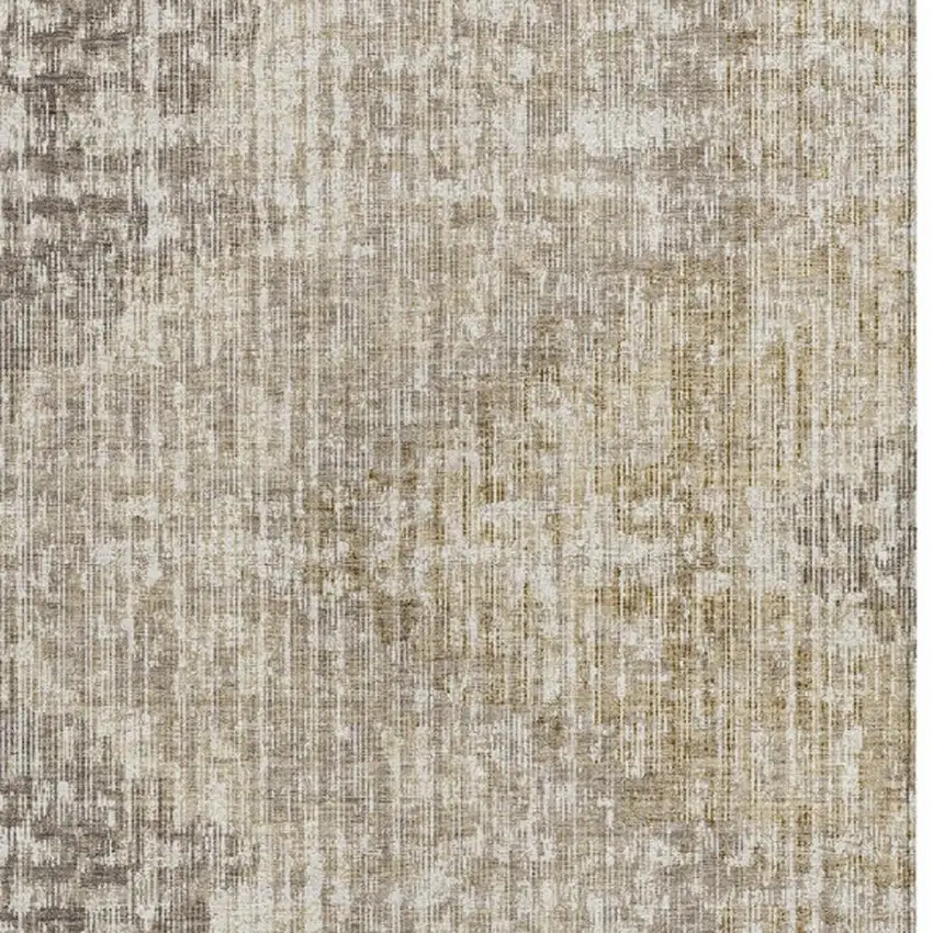 Khaki And Beige Geometric Washable Indoor Outdoor Area Rug Photo 3