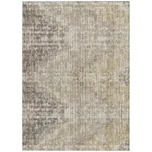 Photo of Khaki And Beige Geometric Washable Indoor Outdoor Area Rug
