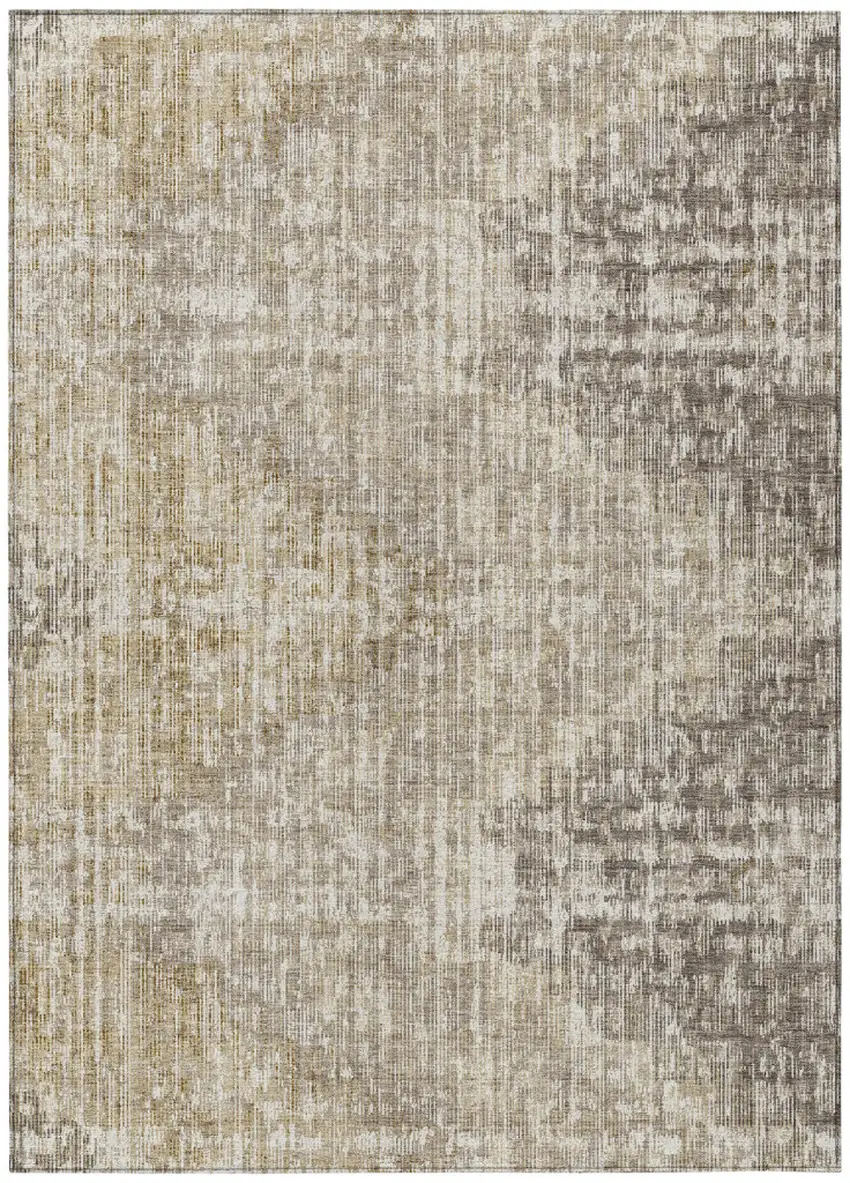 Khaki And Beige Geometric Washable Indoor Outdoor Area Rug Photo 8