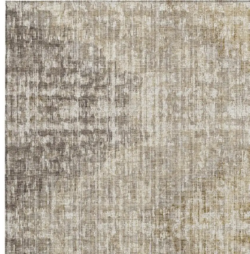 Khaki And Beige Geometric Washable Indoor Outdoor Area Rug Photo 3