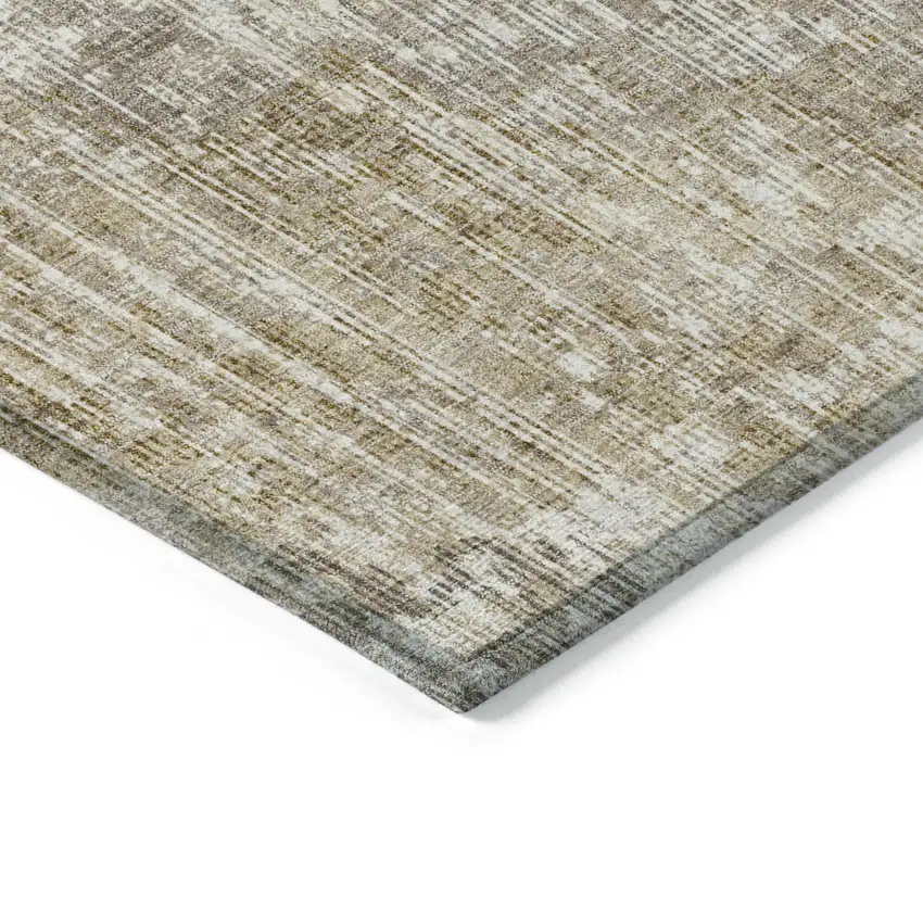 Khaki And Beige Geometric Washable Indoor Outdoor Area Rug Photo 9
