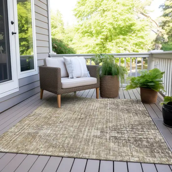 Khaki And Beige Geometric Washable Indoor Outdoor Area Rug Photo 7