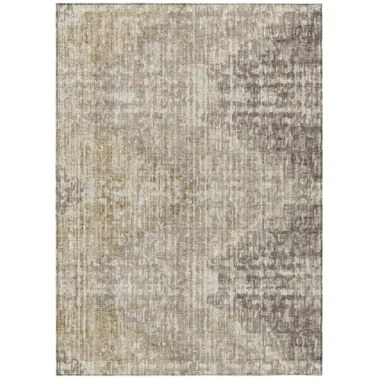 Khaki And Beige Geometric Washable Indoor Outdoor Area Rug Photo 8