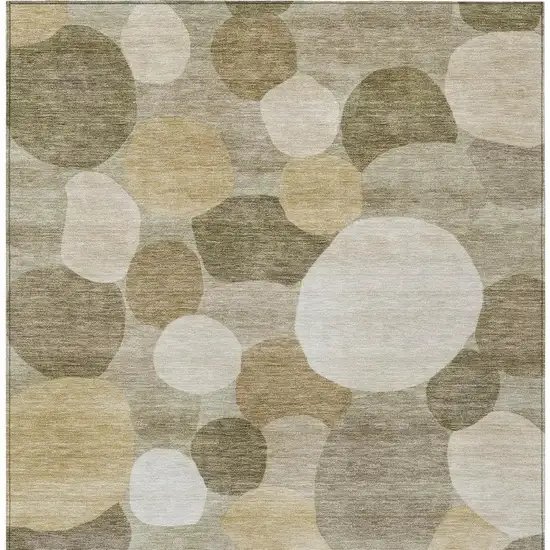 Khaki And Beige Geometric Washable Indoor Outdoor Area Rug Photo 3