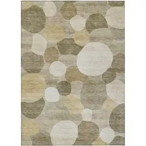 Photo of Khaki And Beige Geometric Washable Indoor Outdoor Area Rug