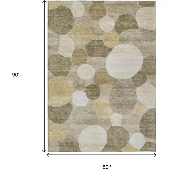 Khaki And Beige Geometric Washable Indoor Outdoor Area Rug Photo 7