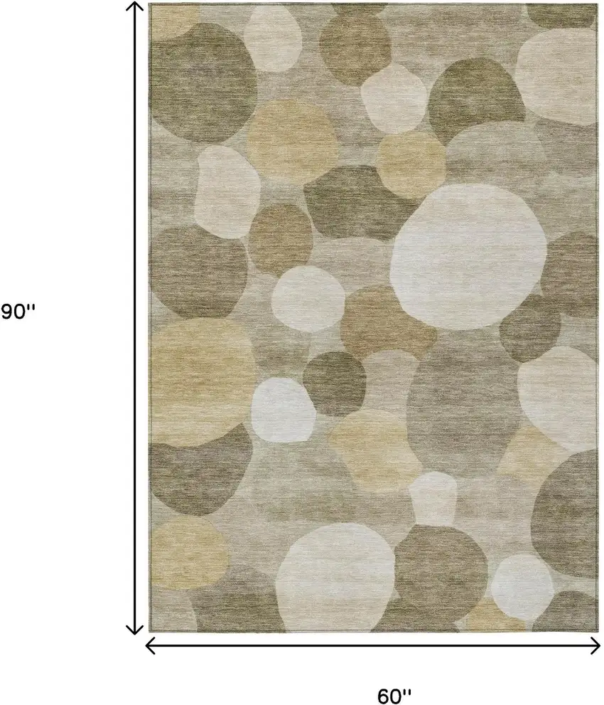 Khaki And Beige Geometric Washable Indoor Outdoor Area Rug Photo 7