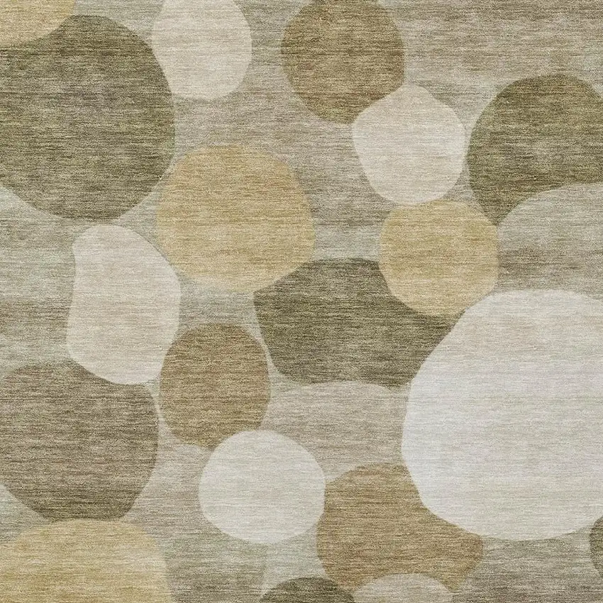 Khaki And Beige Geometric Washable Indoor Outdoor Area Rug Photo 2