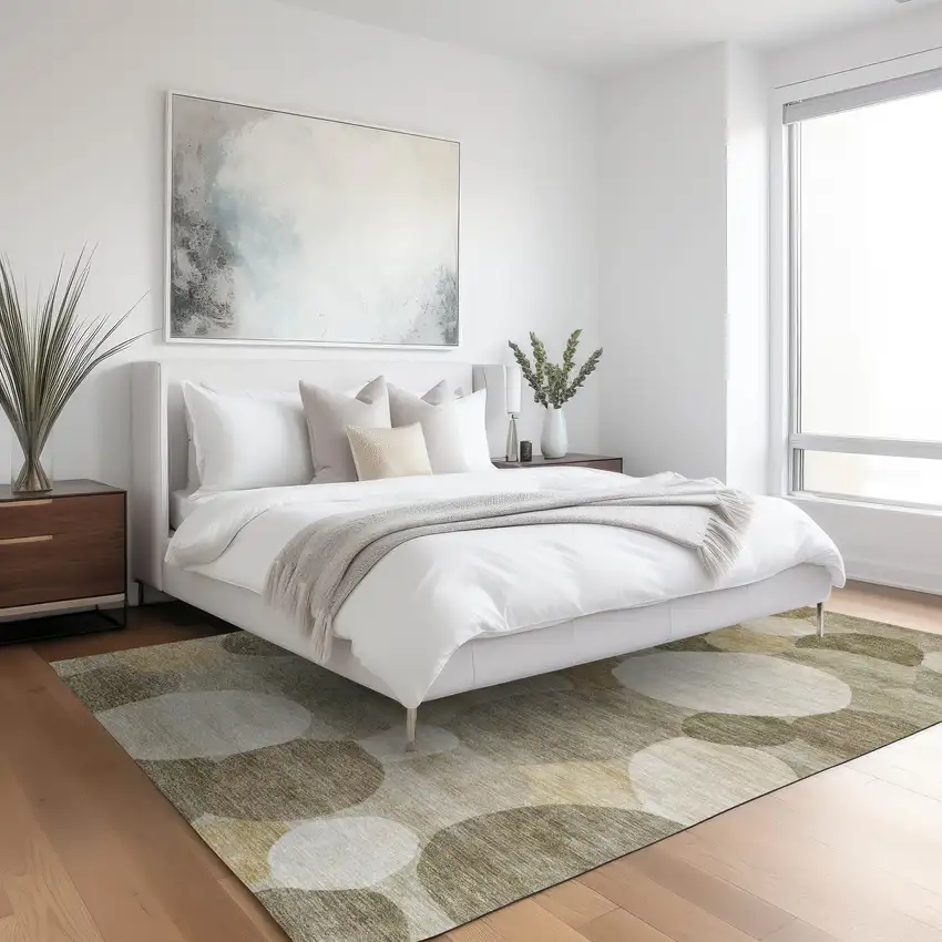 Khaki And Beige Geometric Washable Indoor Outdoor Area Rug Photo 6