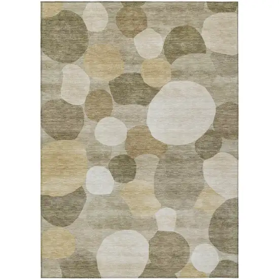 Khaki And Beige Geometric Washable Indoor Outdoor Area Rug Photo 1