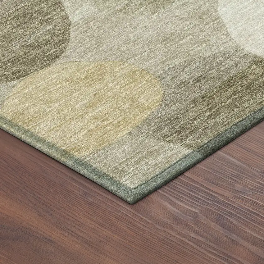 Khaki And Beige Geometric Washable Indoor Outdoor Area Rug Photo 5