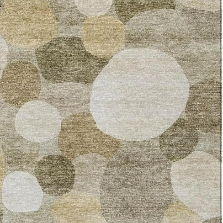 Khaki And Beige Geometric Washable Indoor Outdoor Area Rug Photo 2