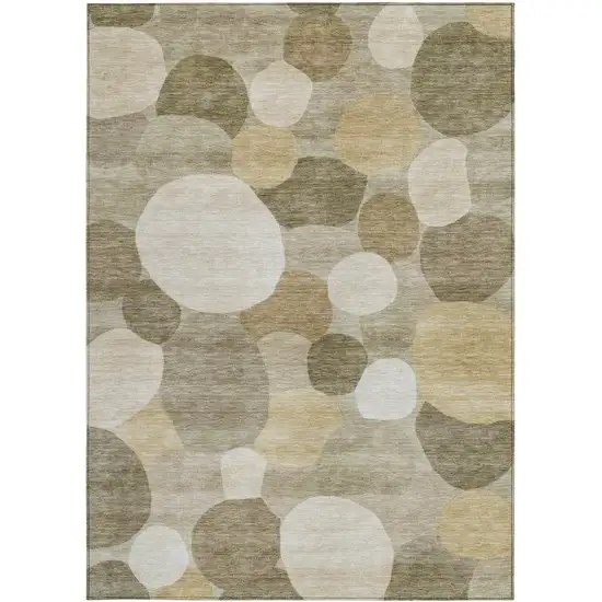 Khaki And Beige Geometric Washable Indoor Outdoor Area Rug Photo 3