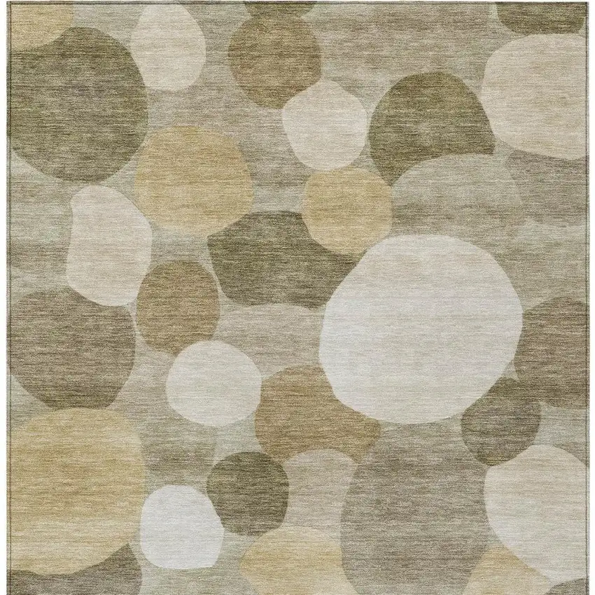 Khaki And Beige Geometric Washable Indoor Outdoor Area Rug Photo 2