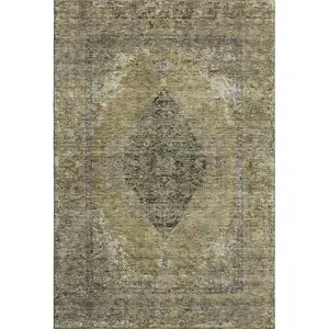 Photo of Khaki And Beige Medallion Washable Area Rug With UV Protection