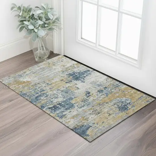 Khaki And Beige Medallion Washable Area Rug With UV Protection Photo 2