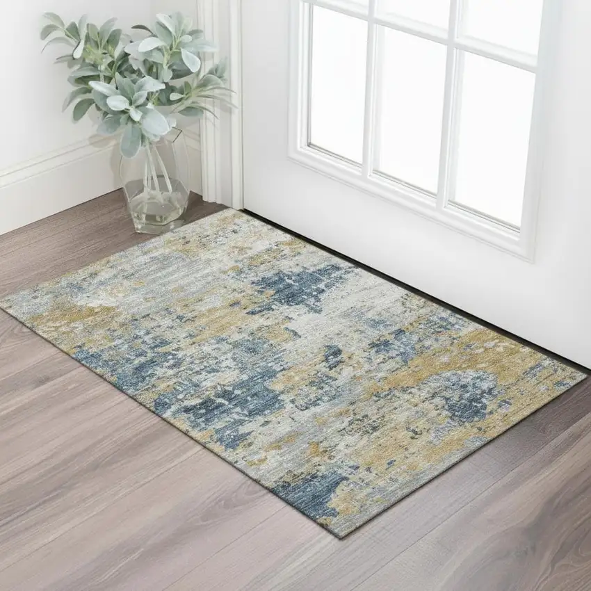 Khaki And Beige Medallion Washable Area Rug With UV Protection Photo 2