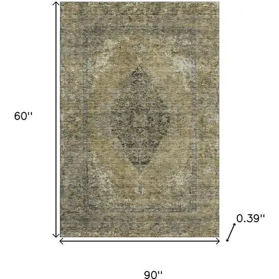 Khaki And Beige Medallion Washable Area Rug With UV Protection Photo 9