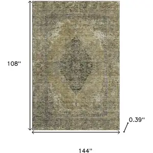 Photo of Khaki And Beige Medallion Washable Area Rug With UV Protection