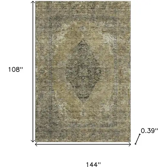 Khaki And Beige Medallion Washable Area Rug With UV Protection Photo 8