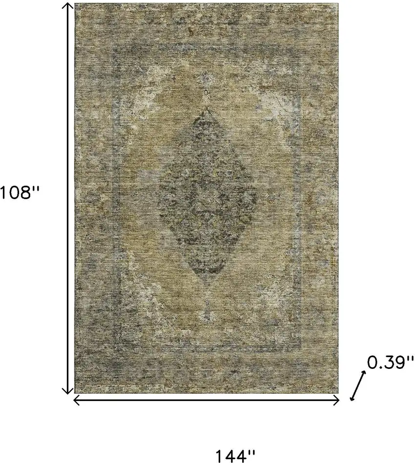 Khaki And Beige Medallion Washable Area Rug With UV Protection Photo 8