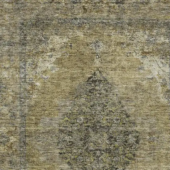 Khaki And Beige Medallion Washable Indoor Outdoor Area Rug Photo 4