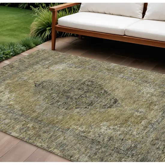 Khaki And Beige Medallion Washable Indoor Outdoor Area Rug Photo 2