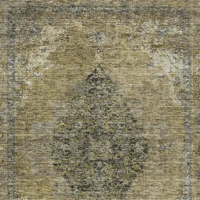 Khaki And Beige Medallion Washable Indoor Outdoor Area Rug Photo 4