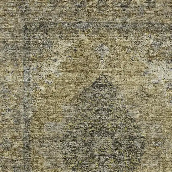 Khaki And Beige Medallion Washable Indoor Outdoor Area Rug Photo 4