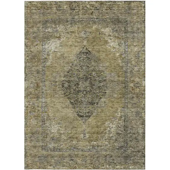 Khaki And Beige Medallion Washable Indoor Outdoor Area Rug Photo 3