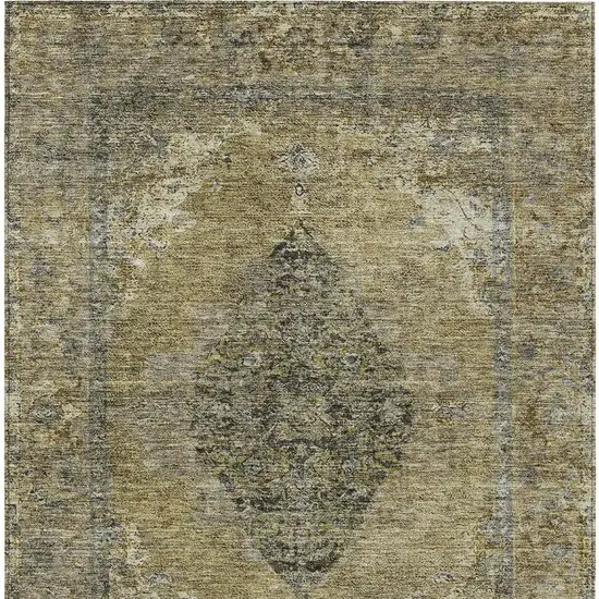 Khaki And Beige Medallion Washable Indoor Outdoor Area Rug Photo 9
